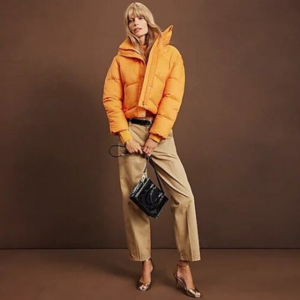 Limited-edition J Crew cropped puffer jacket Large NWT Bold Tangerine